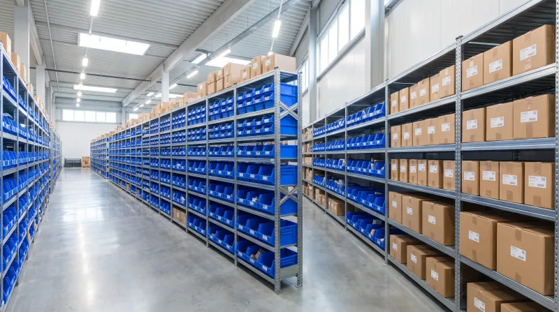 Organized industrial supply warehouse aisle