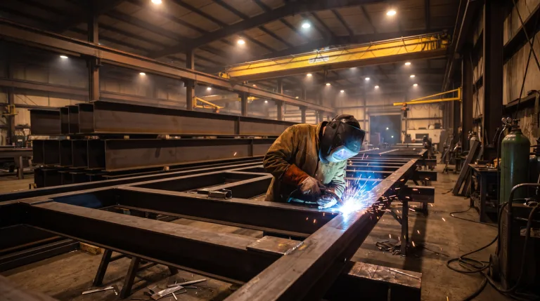 Welder TIG welding a large steel frame