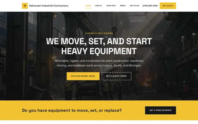 Home page of the Halvorsen Industrial Contractors demo site